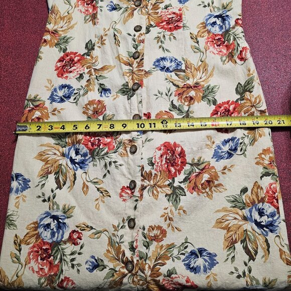 VTG 90s Talbots Floral Linen Blend Dress 14P Midi Button Up Prairie Cottagecore - Picture 11 of 12